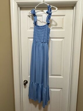 Girls' Blue Ruffle Strap Maxi Dress